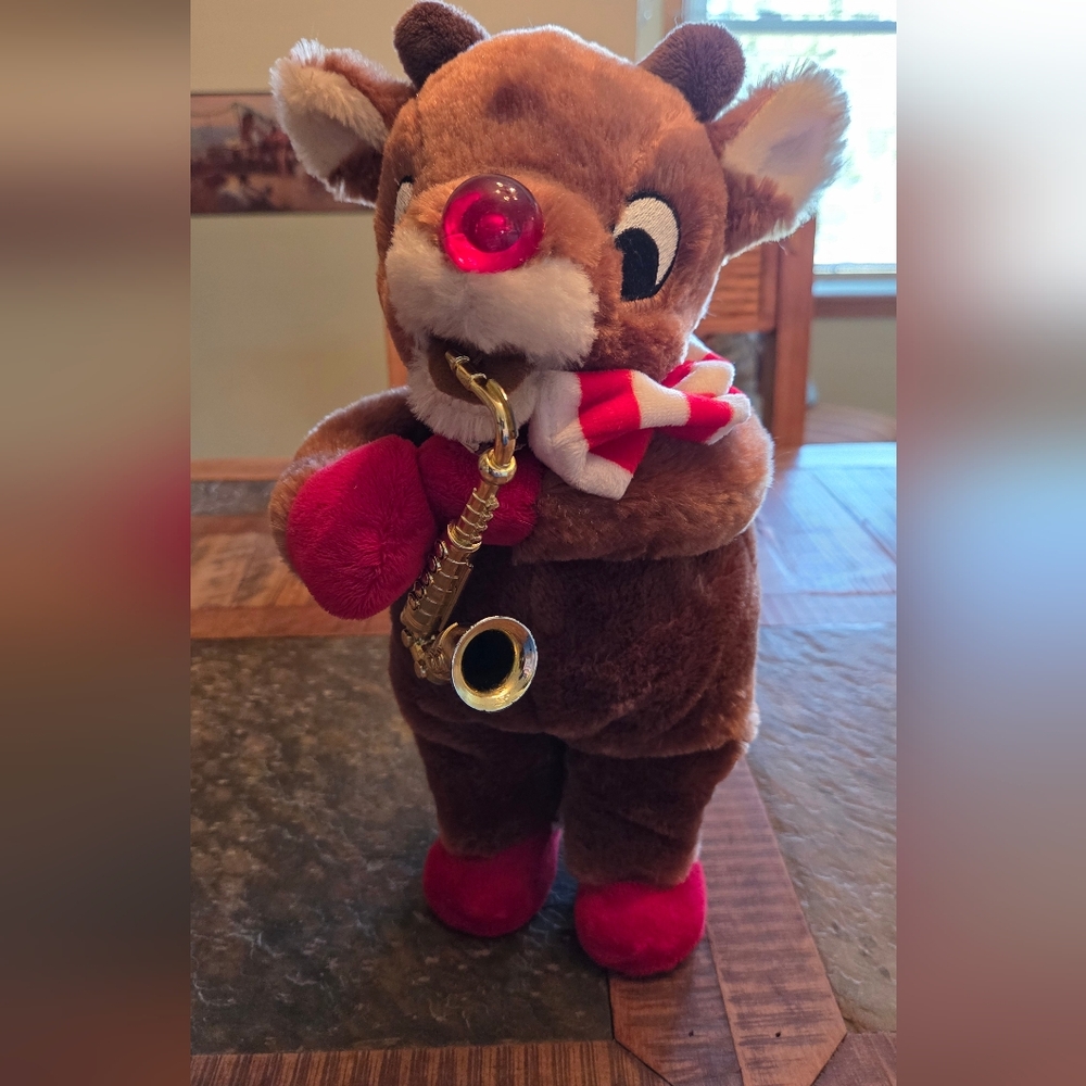 Rudolph Red Nosed Reindeer Animated Musical Plush Plays Saxophone & Lighted Nose